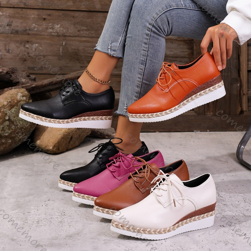 Oxford Lace Up Women - Кожаные женские туфли-оксфорды на танкетке со