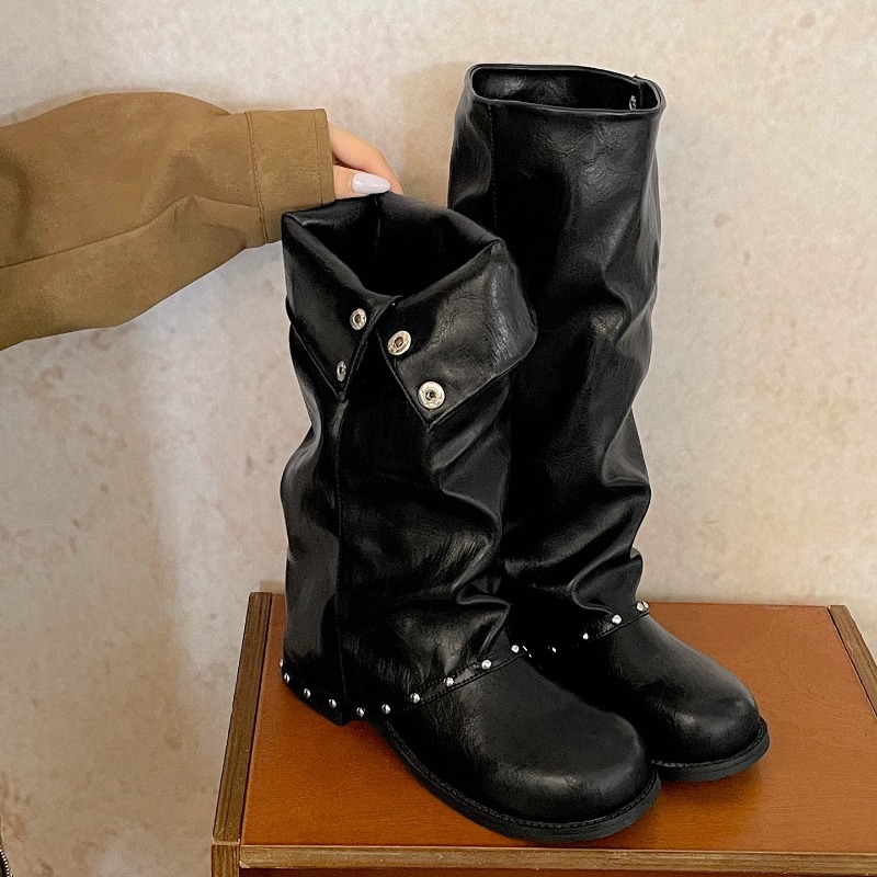 Knee High Boots Women - Женские высокие сапоги-трубы свободного кроя, с